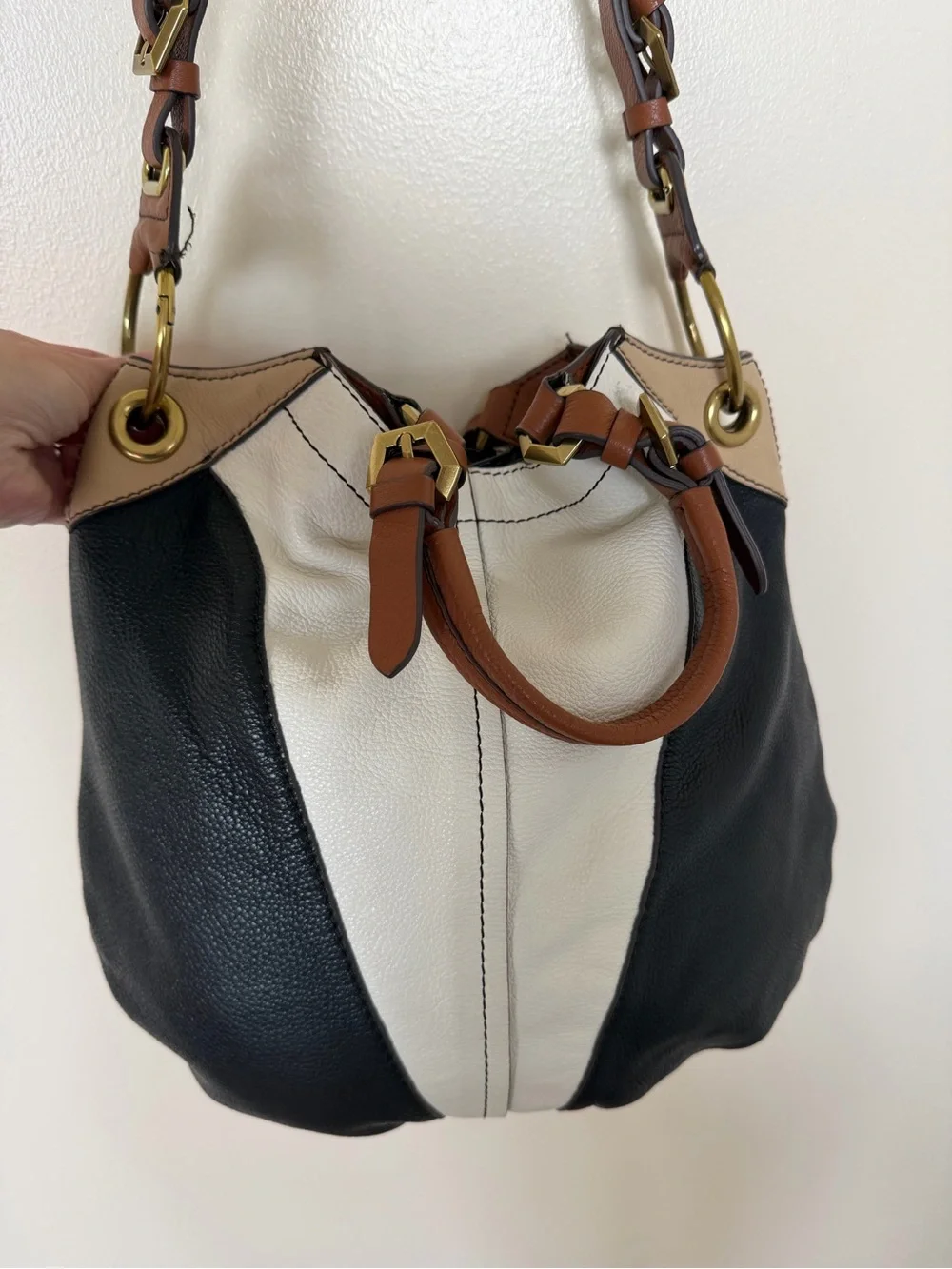 ORYANY Anthropologie New York Color Block Leather Hobo Bucket Crossbody